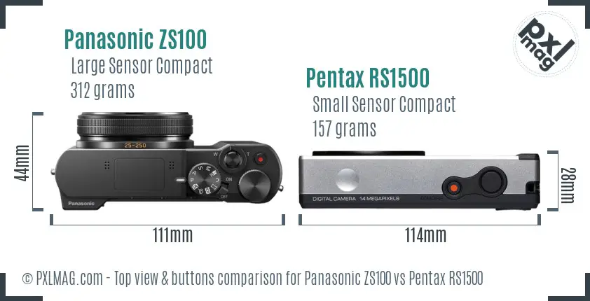 Panasonic ZS100 vs Pentax RS1500 top view buttons comparison