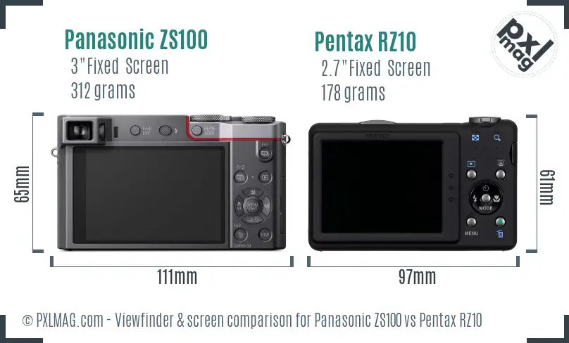 Panasonic ZS100 vs Pentax RZ10 Screen and Viewfinder comparison