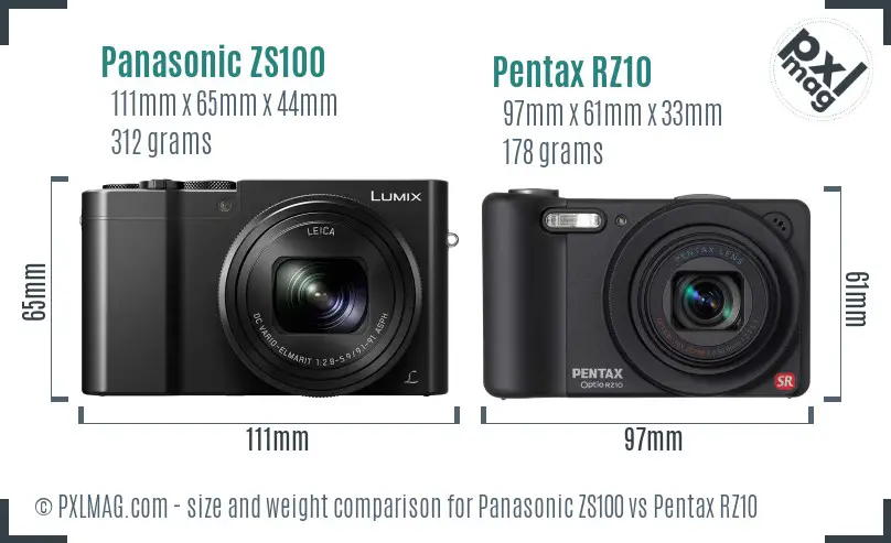 Panasonic ZS100 vs Pentax RZ10 size comparison