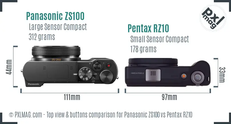 Panasonic ZS100 vs Pentax RZ10 top view buttons comparison