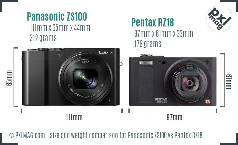 Panasonic ZS100 vs Pentax RZ18 size comparison
