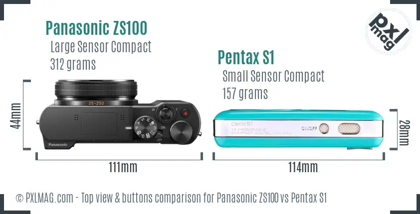 Panasonic ZS100 vs Pentax S1 top view buttons comparison