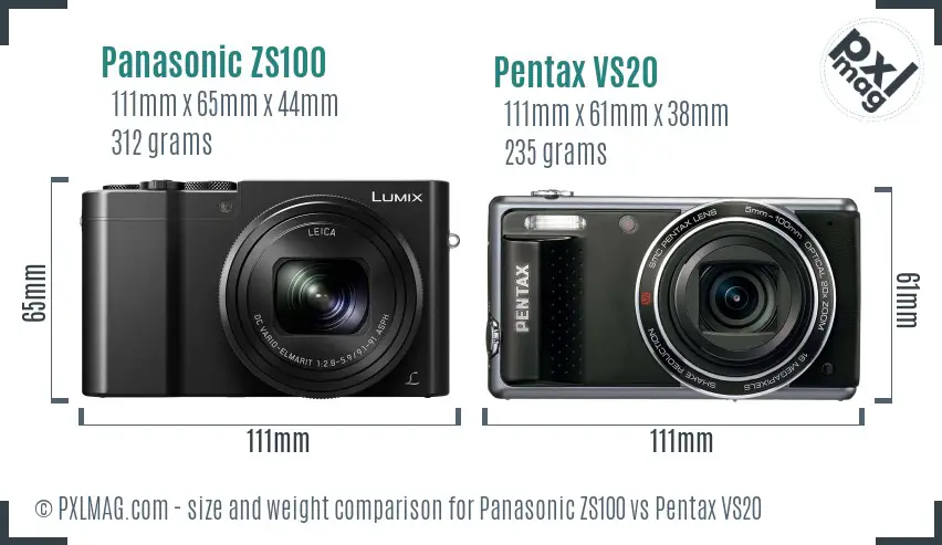 Panasonic ZS100 vs Pentax VS20 size comparison