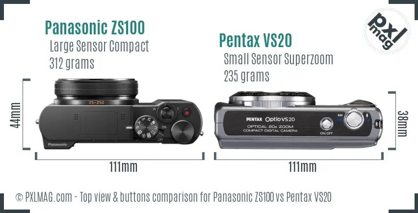 Panasonic ZS100 vs Pentax VS20 top view buttons comparison