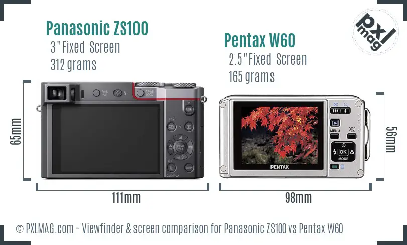 Panasonic ZS100 vs Pentax W60 Screen and Viewfinder comparison