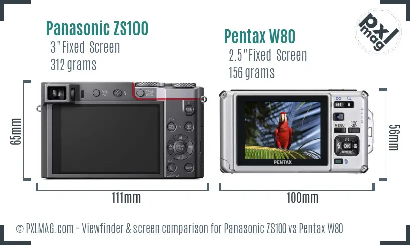 Panasonic ZS100 vs Pentax W80 Screen and Viewfinder comparison