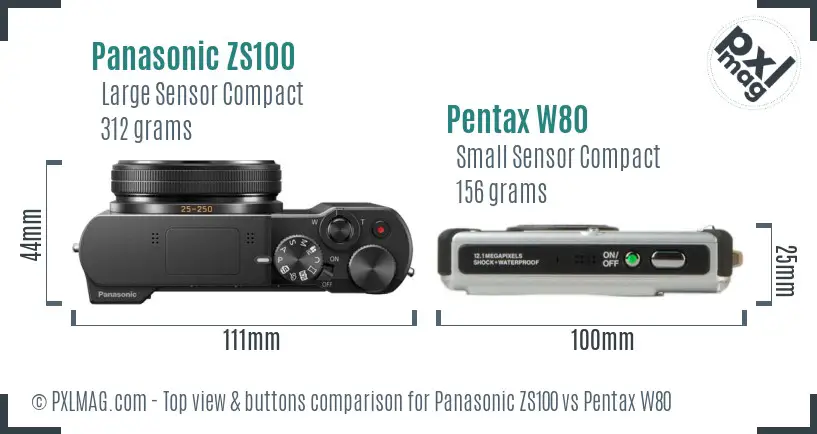 Panasonic ZS100 vs Pentax W80 top view buttons comparison