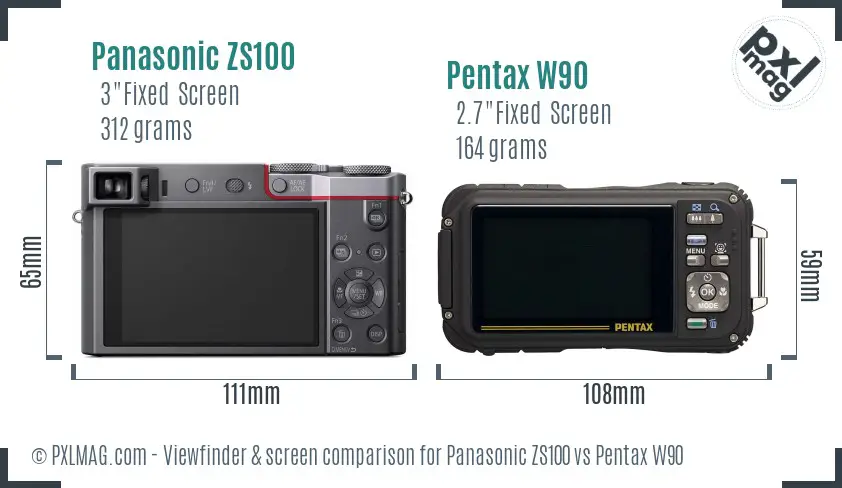 Panasonic ZS100 vs Pentax W90 Screen and Viewfinder comparison