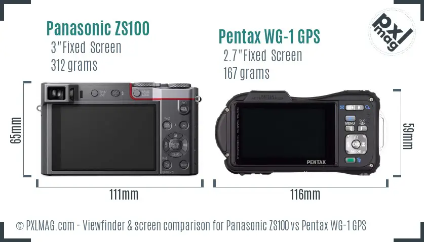 Panasonic ZS100 vs Pentax WG-1 GPS Screen and Viewfinder comparison
