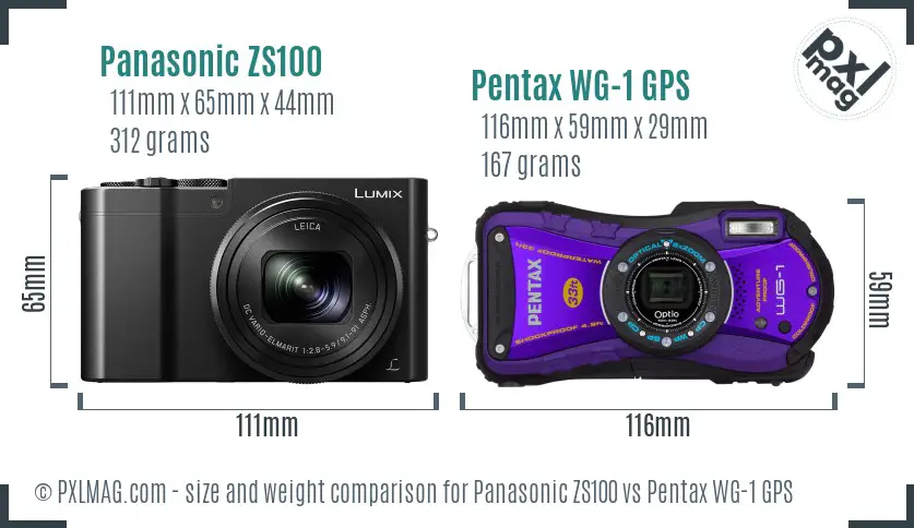 Panasonic ZS100 vs Pentax WG-1 GPS size comparison