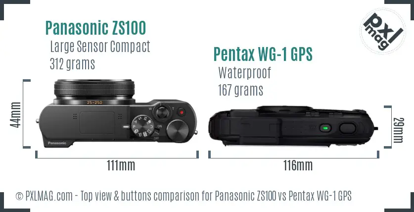 Panasonic ZS100 vs Pentax WG-1 GPS top view buttons comparison