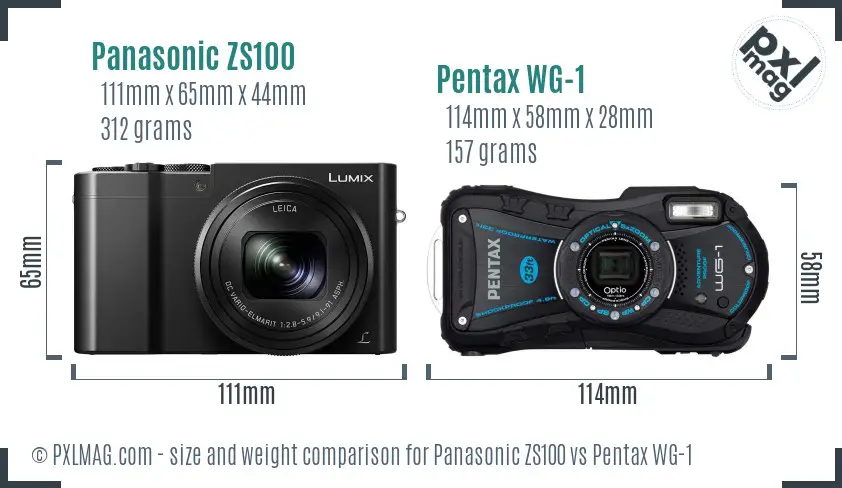 Panasonic ZS100 vs Pentax WG-1 size comparison