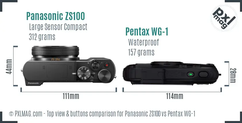 Panasonic ZS100 vs Pentax WG-1 top view buttons comparison