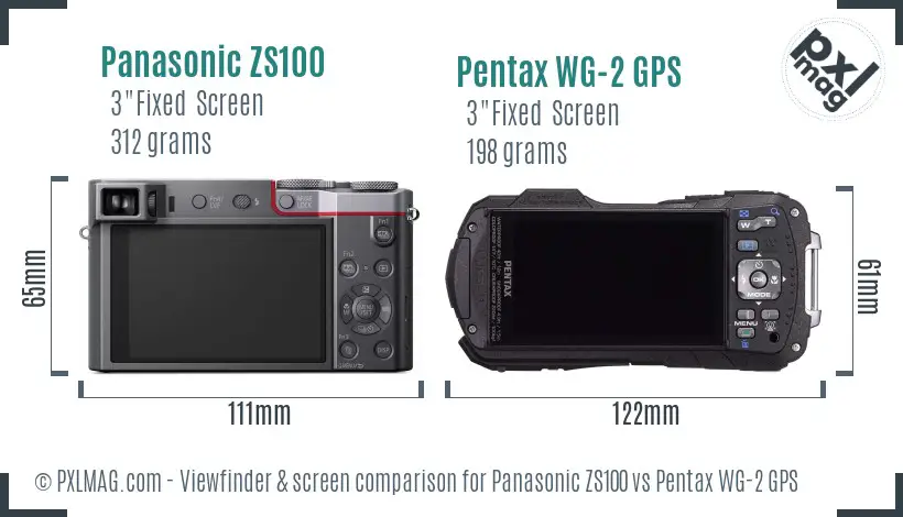 Panasonic ZS100 vs Pentax WG-2 GPS Screen and Viewfinder comparison