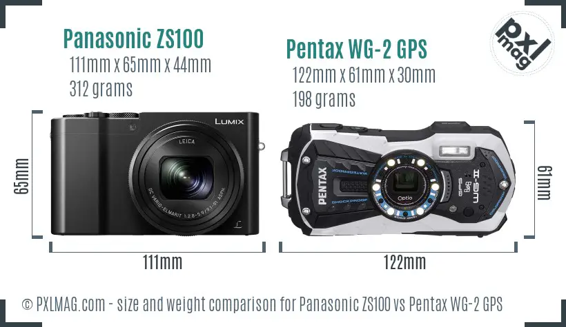 Panasonic ZS100 vs Pentax WG-2 GPS size comparison