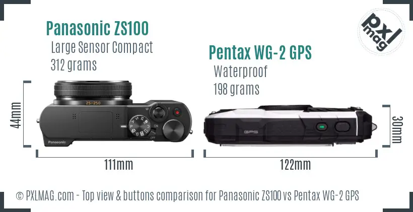 Panasonic ZS100 vs Pentax WG-2 GPS top view buttons comparison