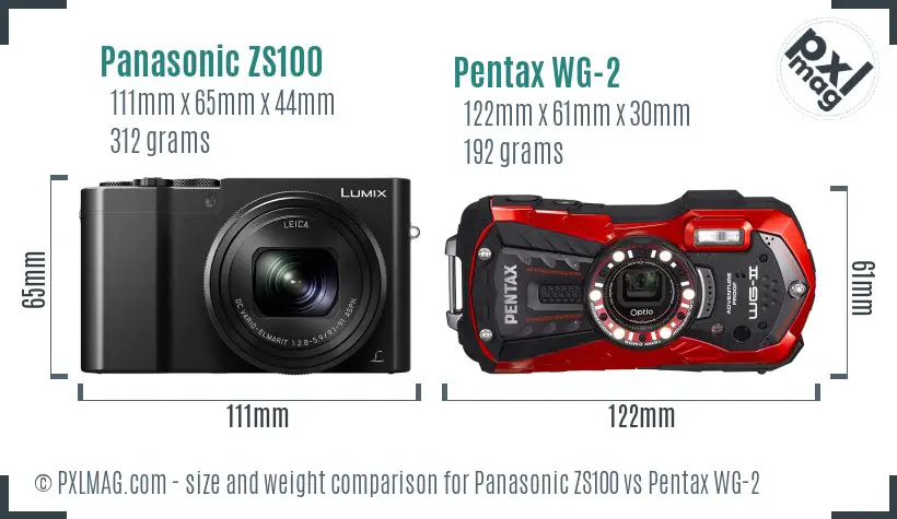 Panasonic ZS100 vs Pentax WG-2 size comparison