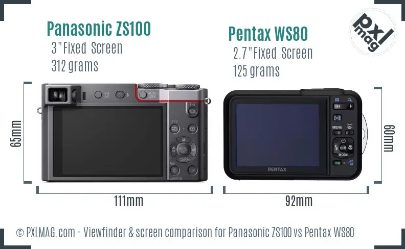 Panasonic ZS100 vs Pentax WS80 Screen and Viewfinder comparison