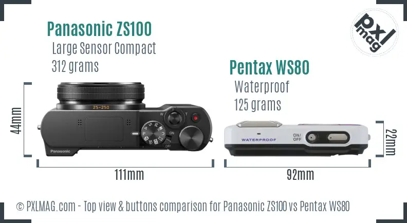 Panasonic ZS100 vs Pentax WS80 top view buttons comparison
