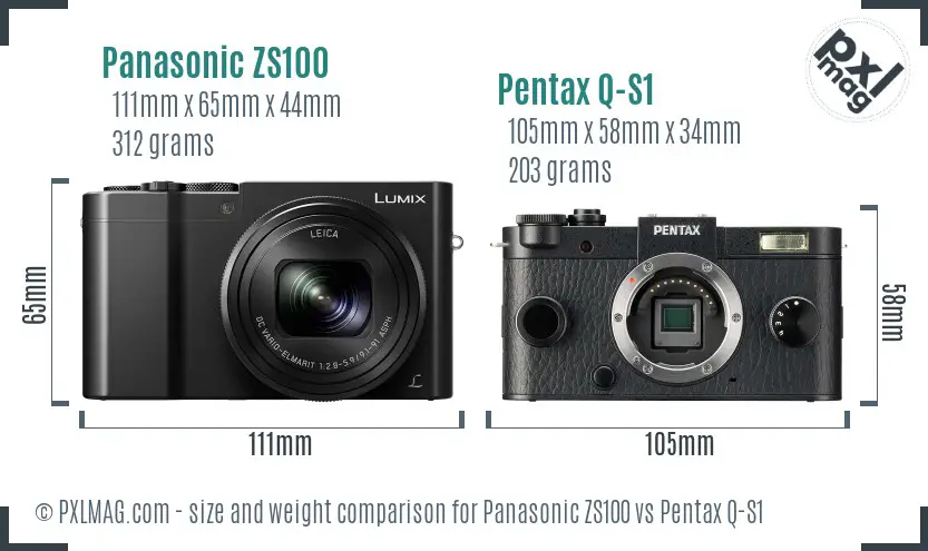 Panasonic ZS100 vs Pentax Q-S1 size comparison