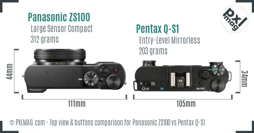 Panasonic ZS100 vs Pentax Q-S1 top view buttons comparison