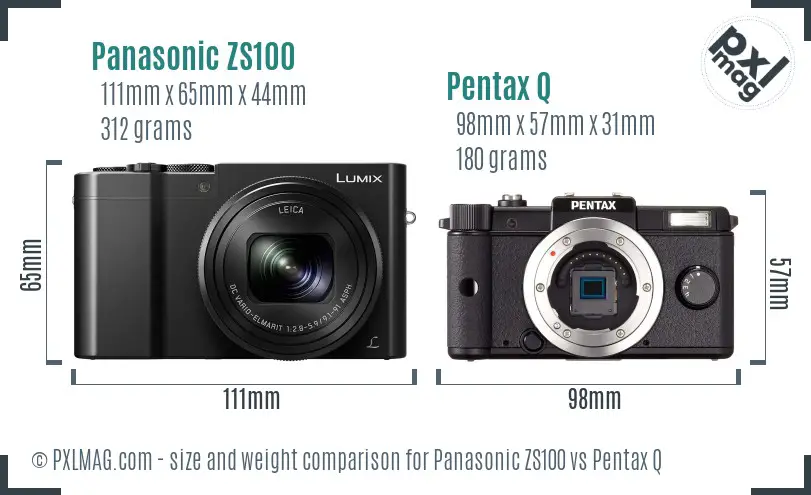 Panasonic ZS100 vs Pentax Q size comparison