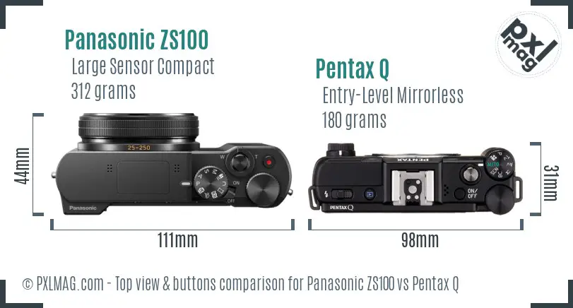 Panasonic ZS100 vs Pentax Q top view buttons comparison