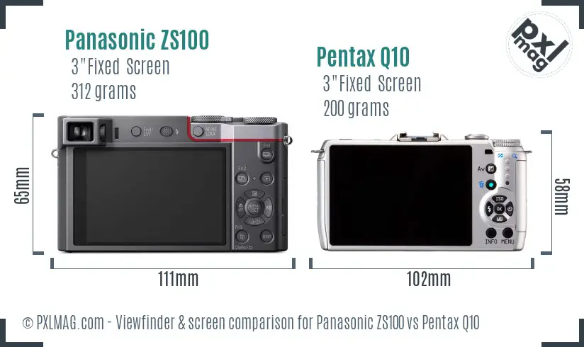 Panasonic ZS100 vs Pentax Q10 Screen and Viewfinder comparison
