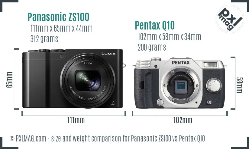 Panasonic ZS100 vs Pentax Q10 size comparison