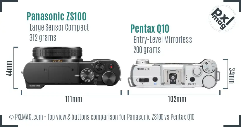 Panasonic ZS100 vs Pentax Q10 top view buttons comparison
