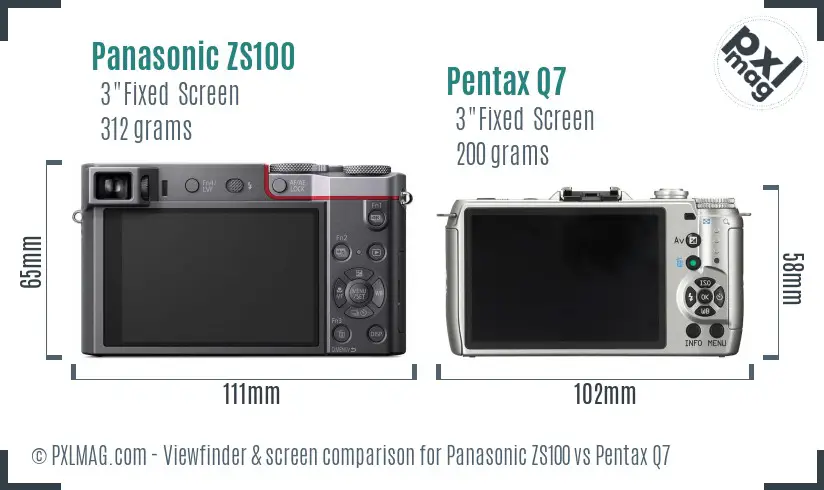 Panasonic ZS100 vs Pentax Q7 Screen and Viewfinder comparison