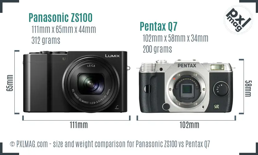 Panasonic ZS100 vs Pentax Q7 size comparison