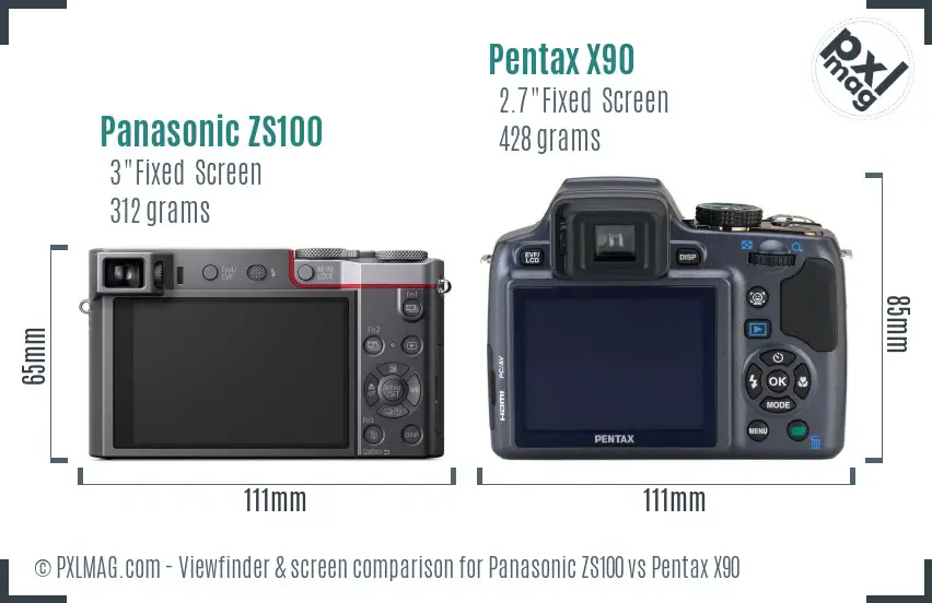 Panasonic ZS100 vs Pentax X90 Screen and Viewfinder comparison