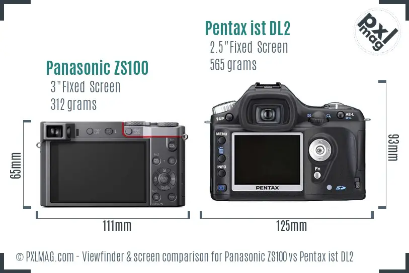 Panasonic ZS100 vs Pentax ist DL2 Screen and Viewfinder comparison