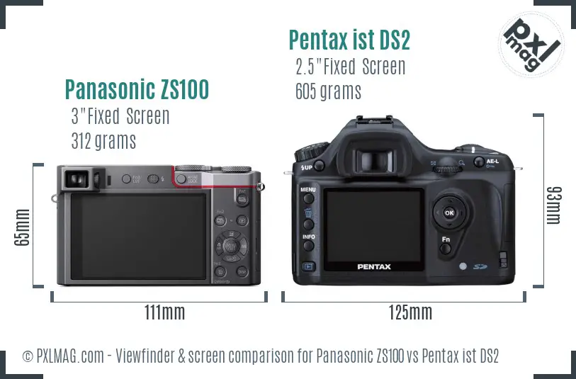 Panasonic ZS100 vs Pentax ist DS2 Screen and Viewfinder comparison