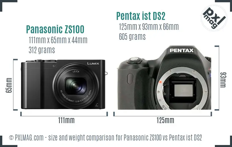 Panasonic ZS100 vs Pentax ist DS2 size comparison