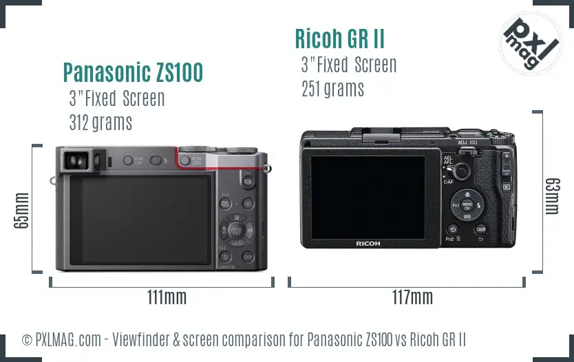 Panasonic ZS100 vs Ricoh GR II Screen and Viewfinder comparison