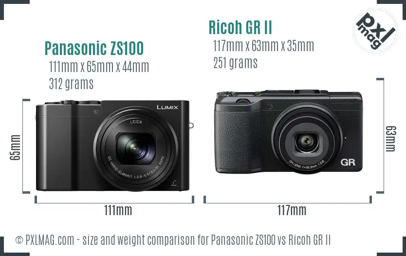 Panasonic ZS100 vs Ricoh GR II size comparison