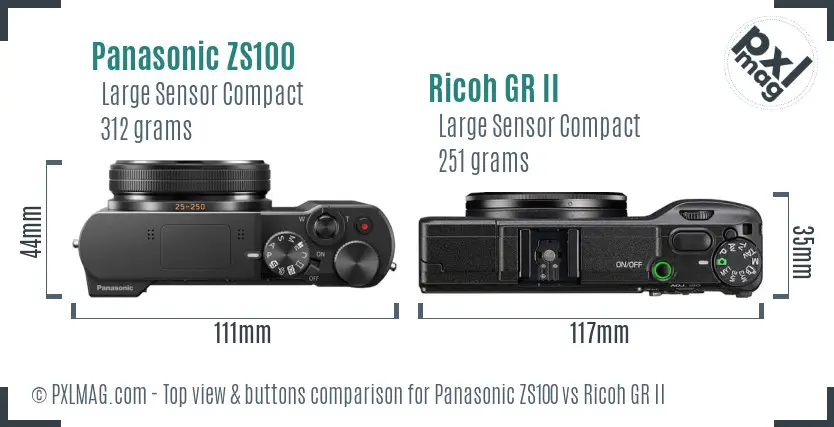 Panasonic ZS100 vs Ricoh GR II top view buttons comparison