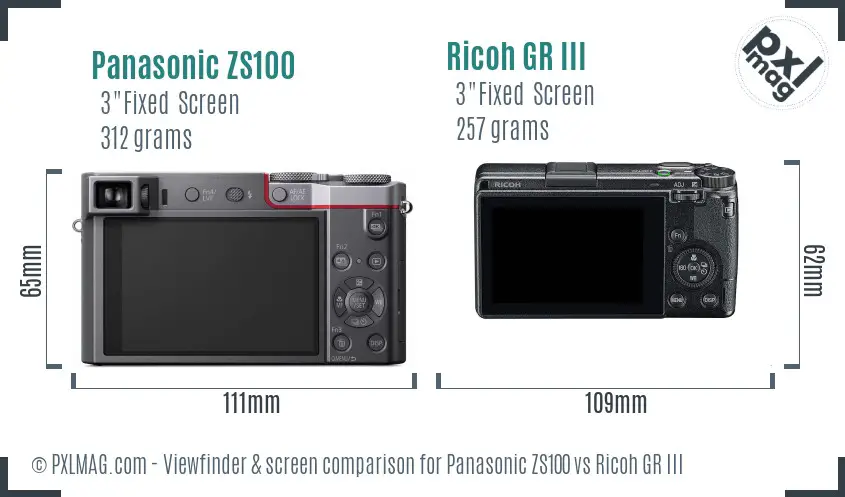Panasonic ZS100 vs Ricoh GR III Screen and Viewfinder comparison