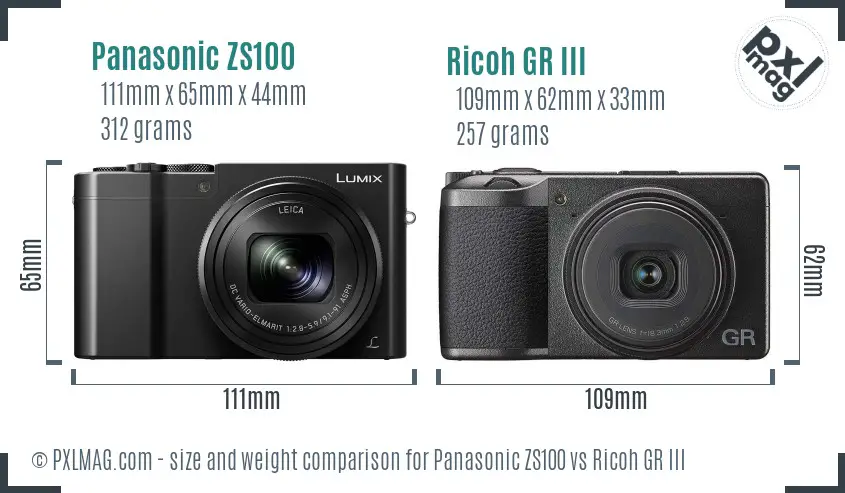 Panasonic ZS100 vs Ricoh GR III size comparison
