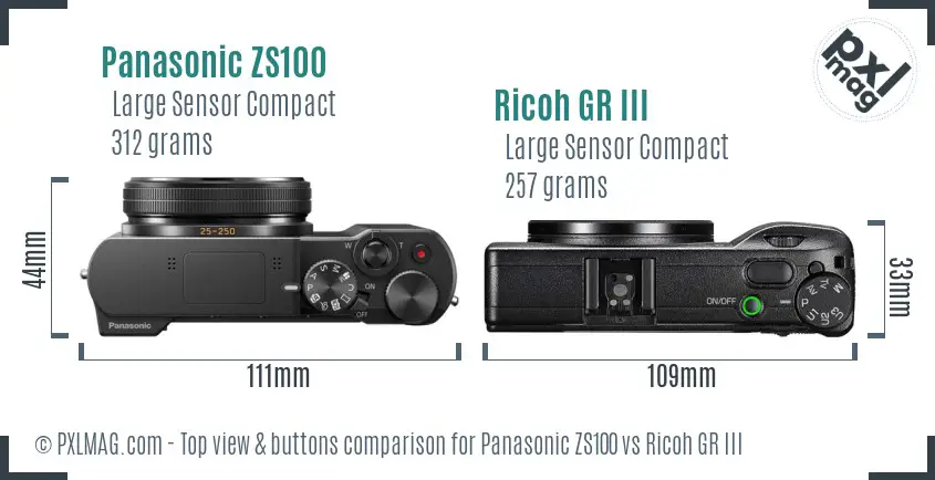 Panasonic ZS100 vs Ricoh GR III top view buttons comparison