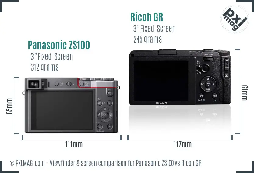 Panasonic ZS100 vs Ricoh GR Screen and Viewfinder comparison