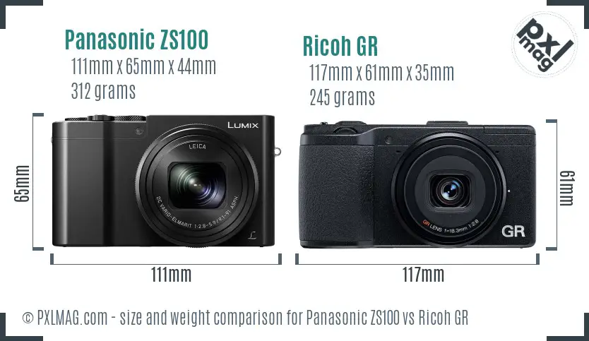 Panasonic ZS100 vs Ricoh GR size comparison