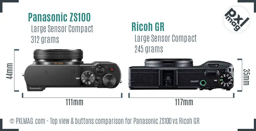 Panasonic ZS100 vs Ricoh GR top view buttons comparison