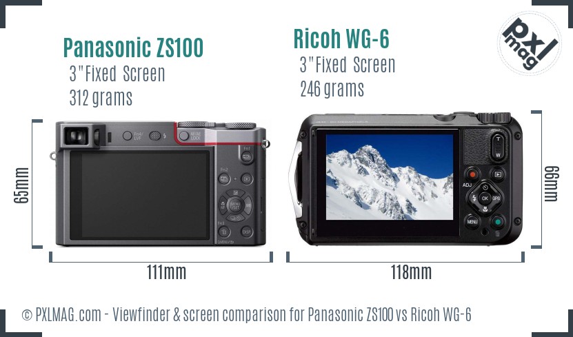 Panasonic ZS100 vs Ricoh WG-6 Screen and Viewfinder comparison