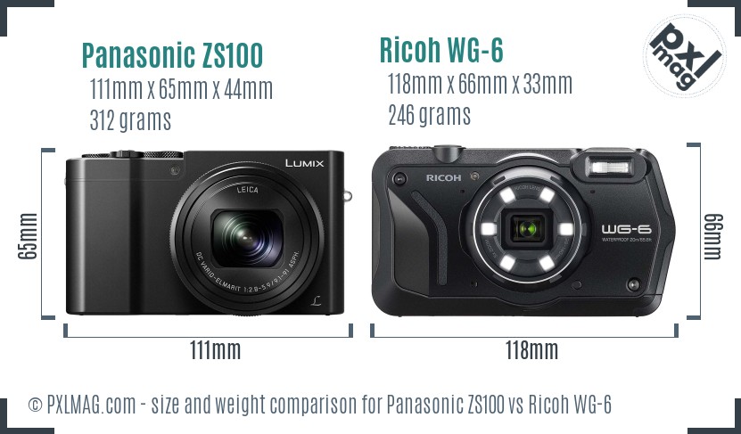 Panasonic ZS100 vs Ricoh WG-6 size comparison