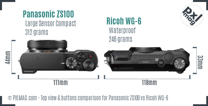 Panasonic ZS100 vs Ricoh WG-6 top view buttons comparison