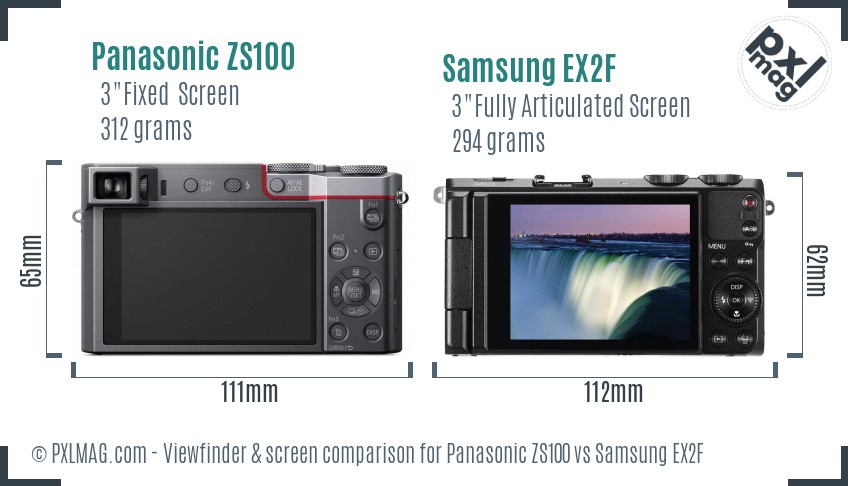 Panasonic ZS100 vs Samsung EX2F Screen and Viewfinder comparison