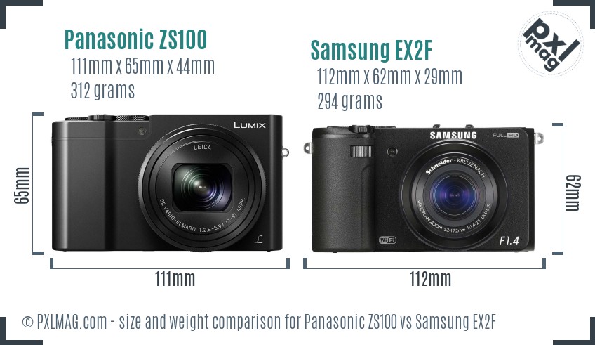 Panasonic ZS100 vs Samsung EX2F size comparison Panasonic ZS100 vs Samsung EX2F size comparison